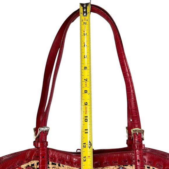 Brighton Wicker Leather Purse Red Hearts Applique Shoulder Handbag Handled Tote - Picture 16 of 16